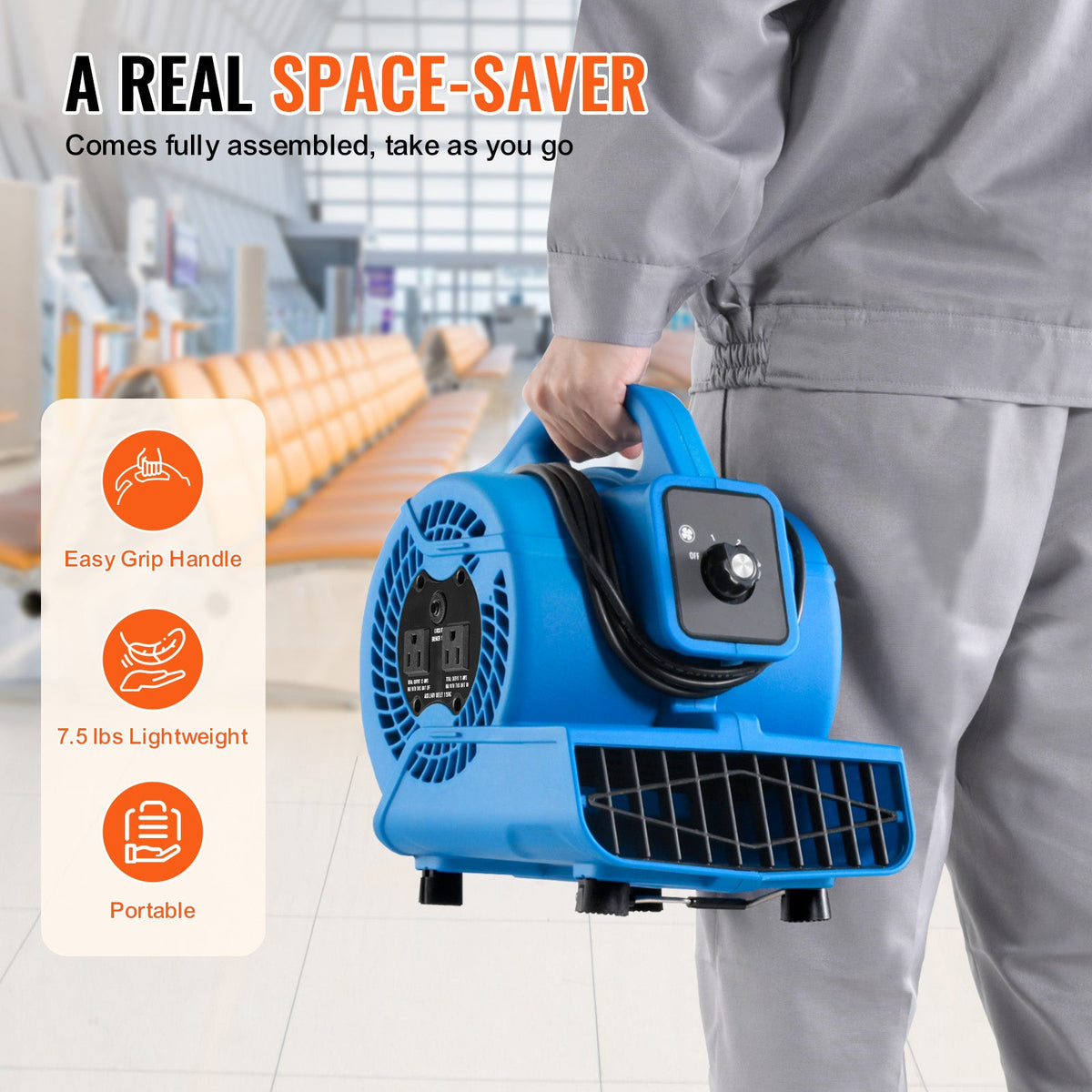 Floor Blower 1360 RPM Air Mover with Four Blowing Angles - Plastic