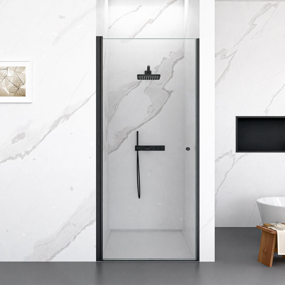 32"W x 72"H Frameless Circular Pivot Shower Door in Matte