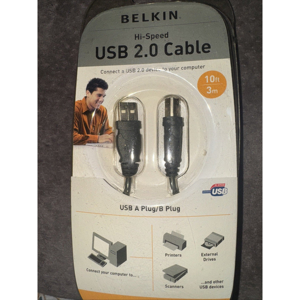 Belkin Hi Speed USB 2.0 Cable 10' Long NEW Computer A plug B plug