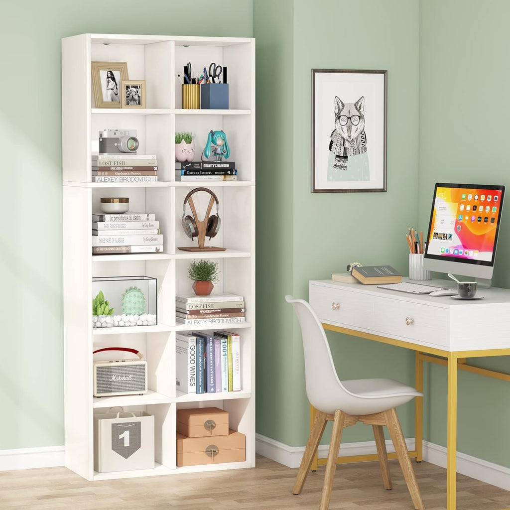 Narrow 12 Cube Bookcase with Closed Back - White