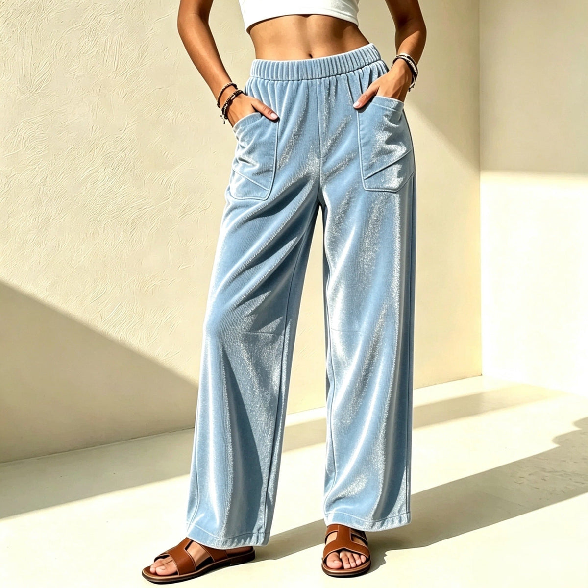 Loose-fit Slimming Draping Wide-leg Casual Pants