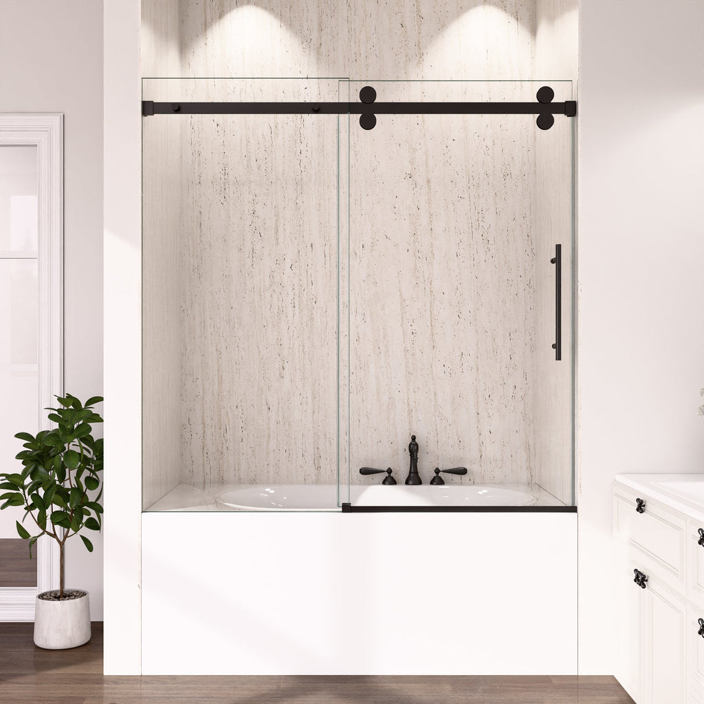 56-60"W x 60"H Frameless Sliding Tub Shower Door Enclosure