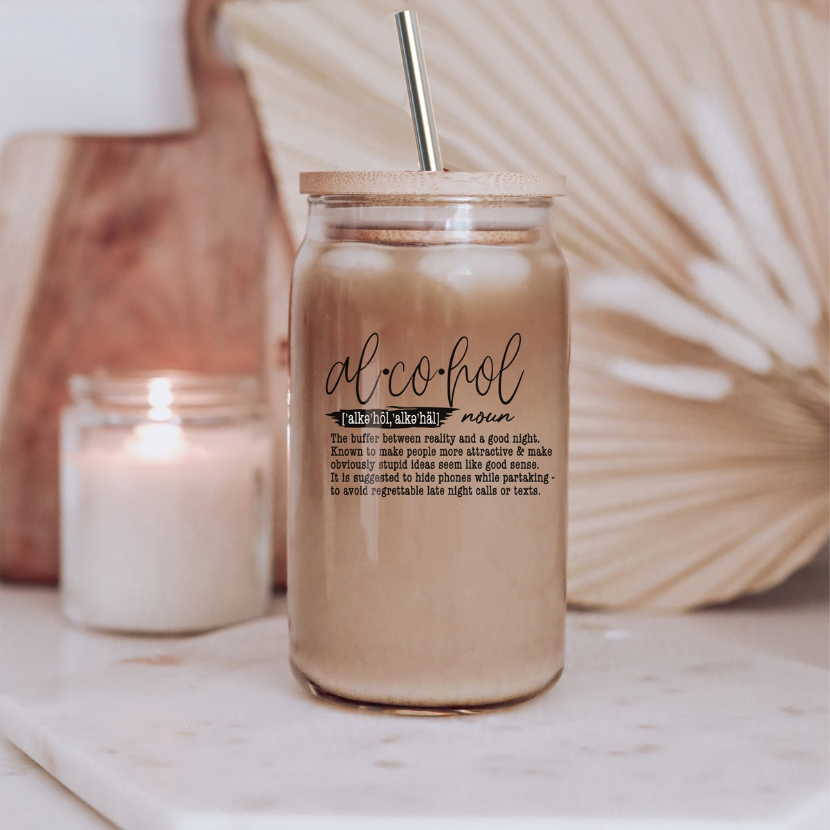17oz Glass Tumbler With Bamboo Lid And Straw Reusable Insulated Cup For Coffee Tea Beer