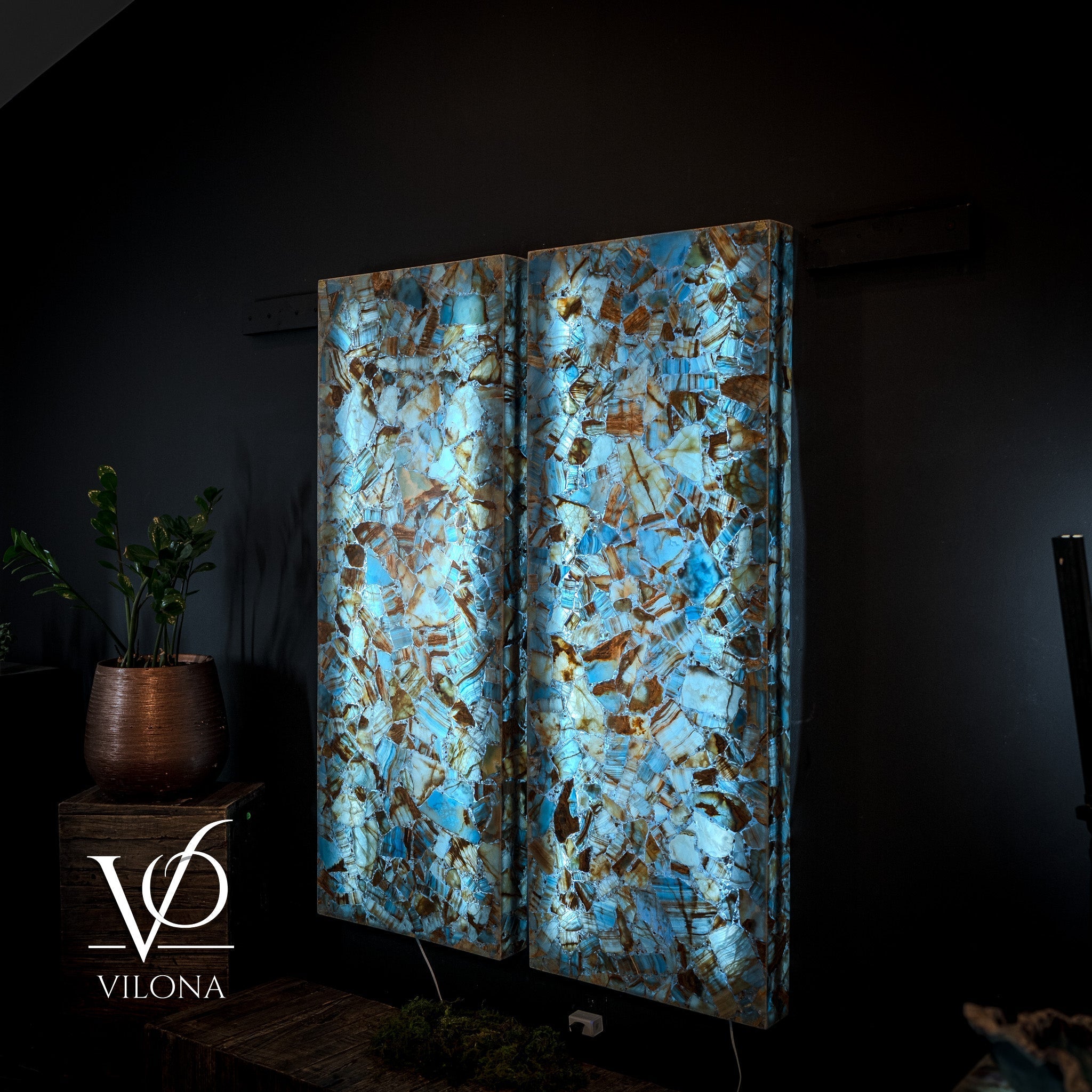 Argentina Blue Onyx Mosaic Wall Panels | Luxury Backlit Stone Wall Art