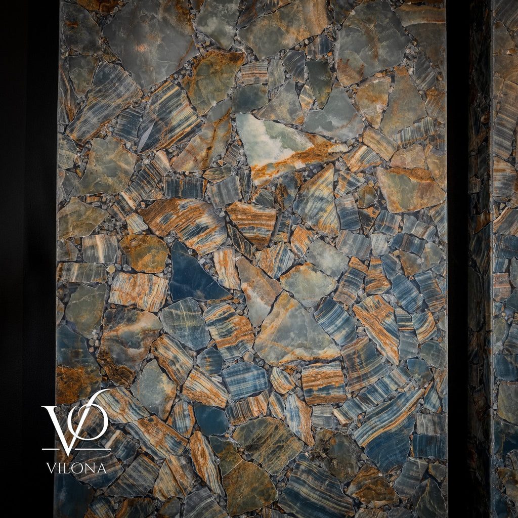 Argentina Blue Onyx Mosaic Wall Panels | Luxury Backlit Stone Wall Art