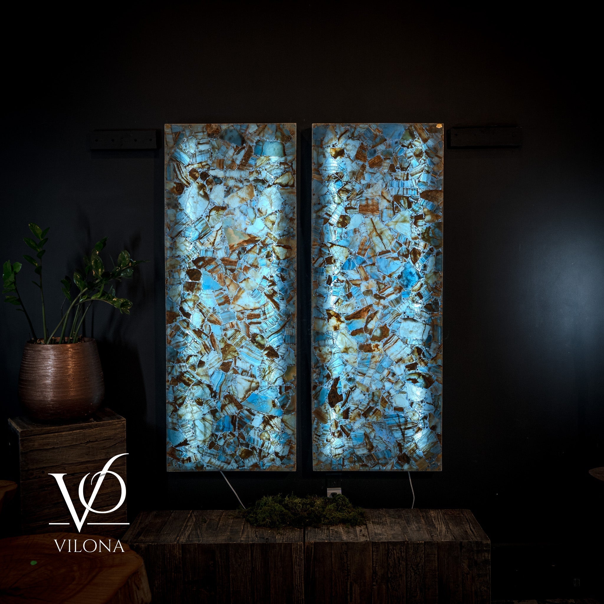 Argentina Blue Onyx Mosaic Wall Panels | Luxury Backlit Stone Wall Art