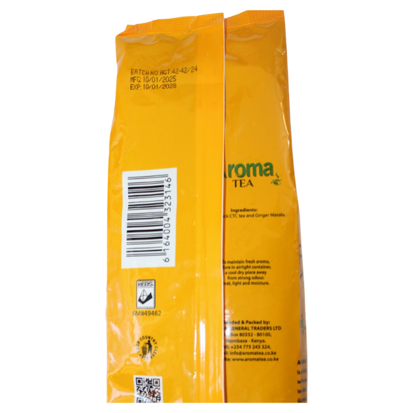 Two Aroma Tea Tangawizi bags side by side showing side panels with barcodes