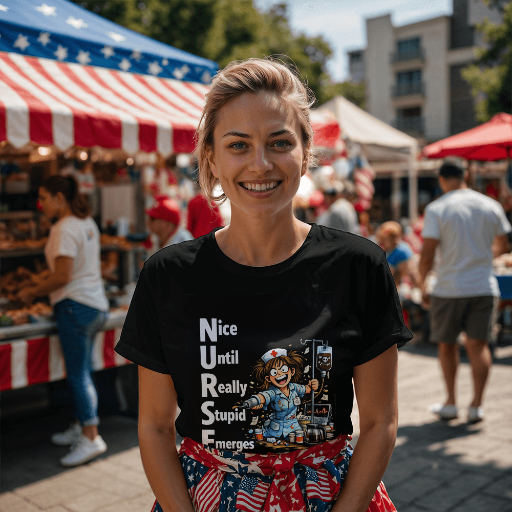 Funny Nurse T-Shirt – “NURSE: Nice Until Really Stupid Emerges” | Savage Nurse Humor Tee | RN Gift | Healthcare Worker Shirt Saving lives. Losing patience. Wearing this shirt.