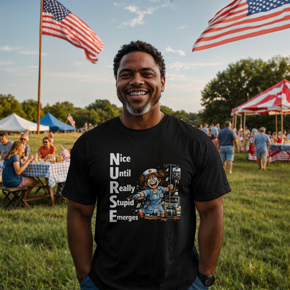 Funny Nurse T-Shirt – “NURSE: Nice Until Really Stupid Emerges” | Savage Nurse Humor Tee | RN Gift | Healthcare Worker Shirt Saving lives. Losing patience. Wearing this shirt.