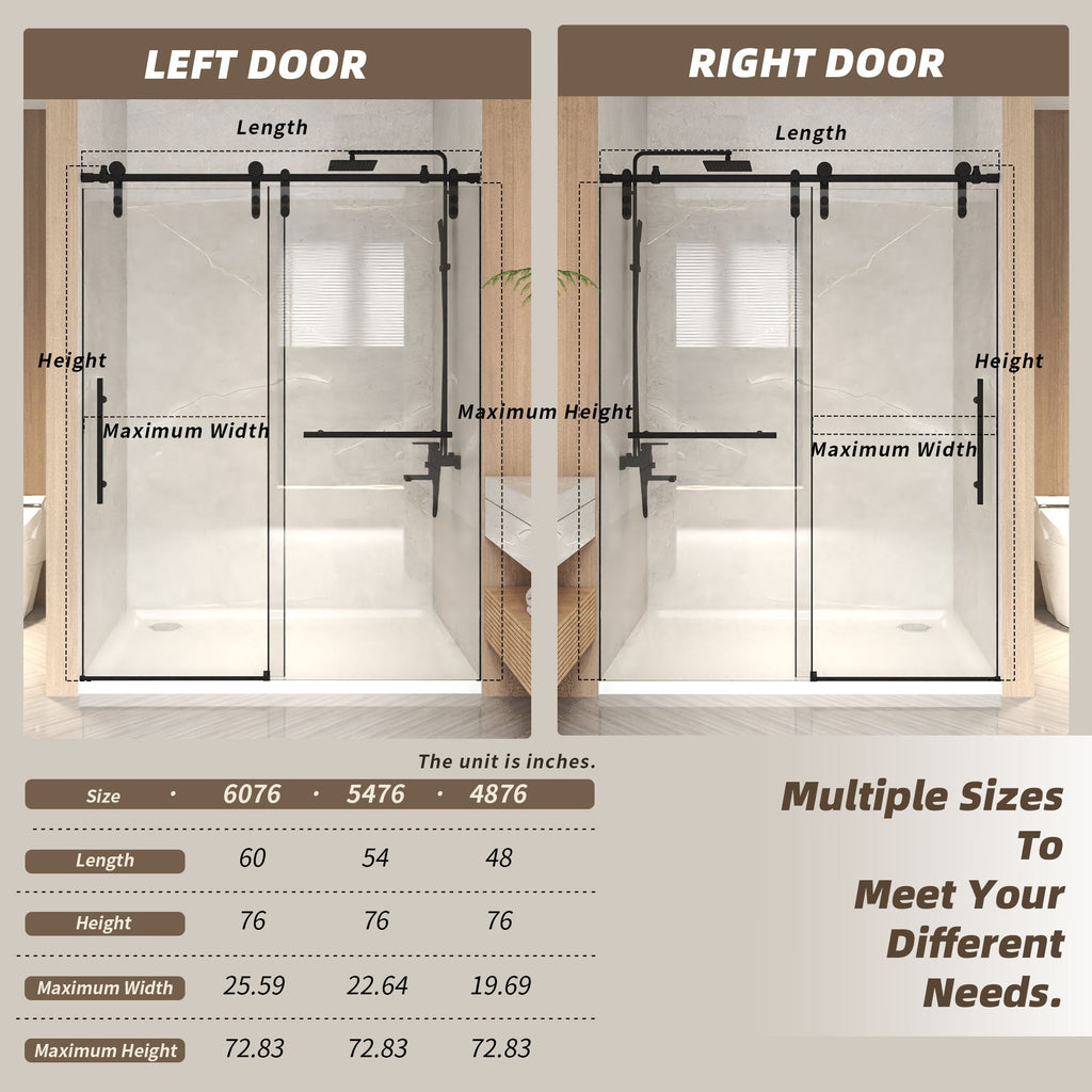 Frameless Sliding Shower Door - 5/16" Clear Tempered Glass