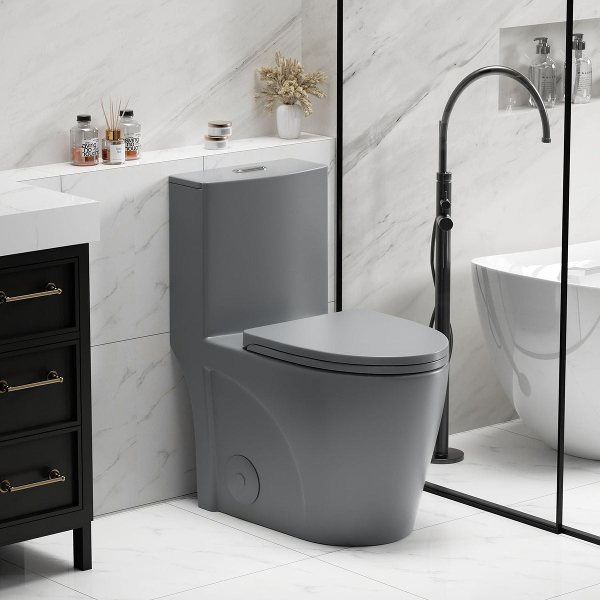 1 Piece Toilet With Tornado Flush, Dual Flush, And ADA Height Comfort Chair