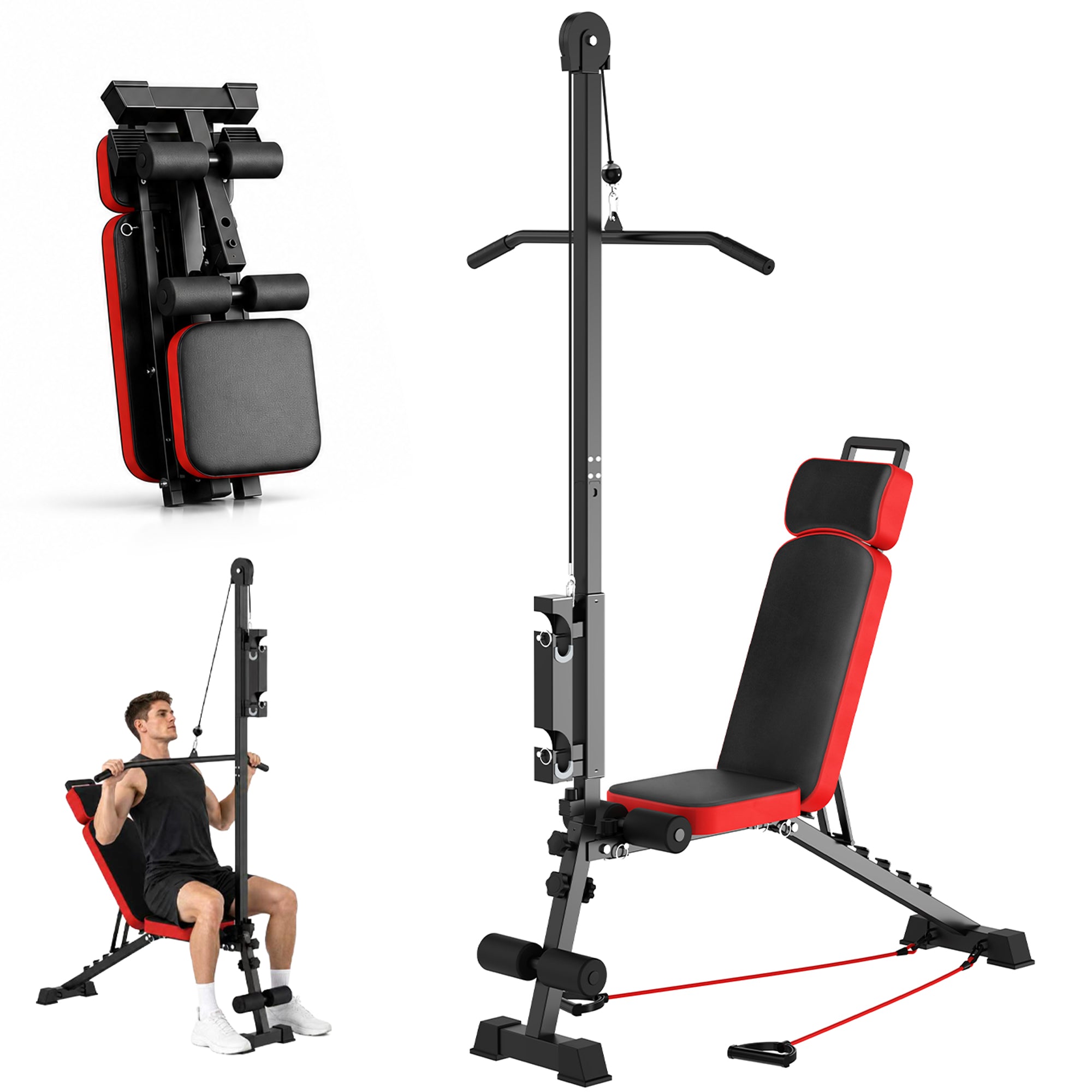 Multi-Functional Weight Bench With Pulley System and Adjustable Backrest