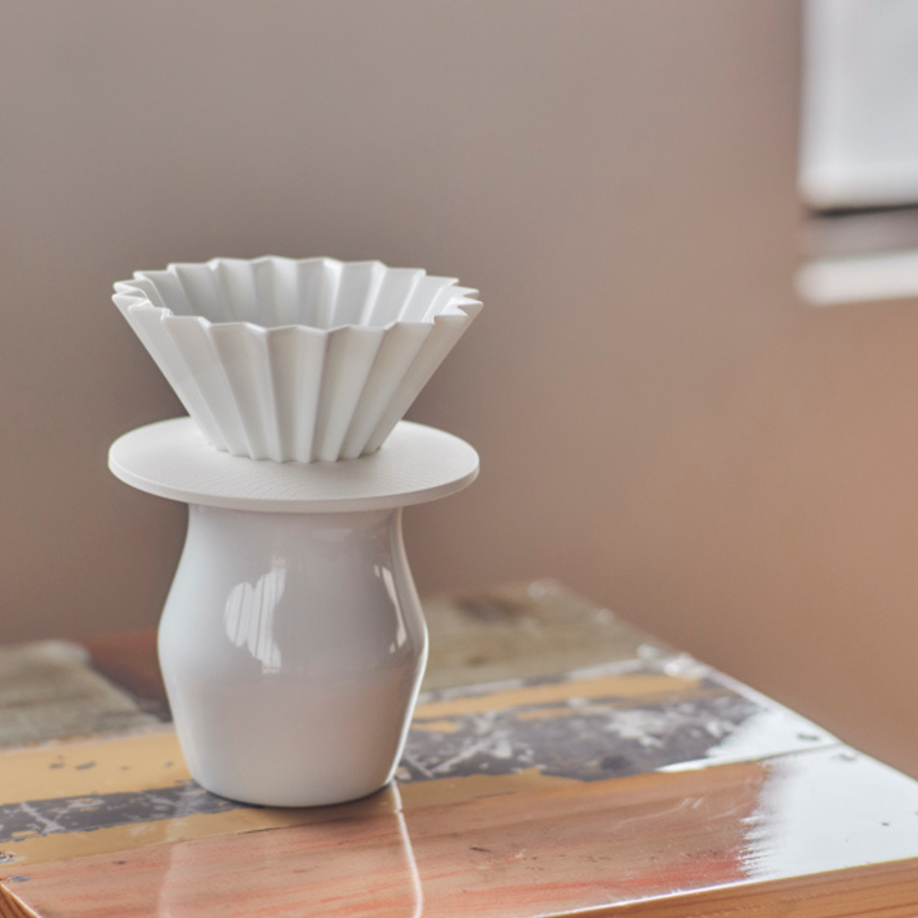 ORIGAMI - Coffee Dripper Holder - Grain Pattern - White