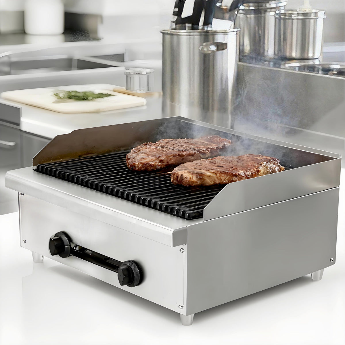 24 Inch Commercial Gas Lava Rock Charbroiler with 2 Burners - Stainless Steel