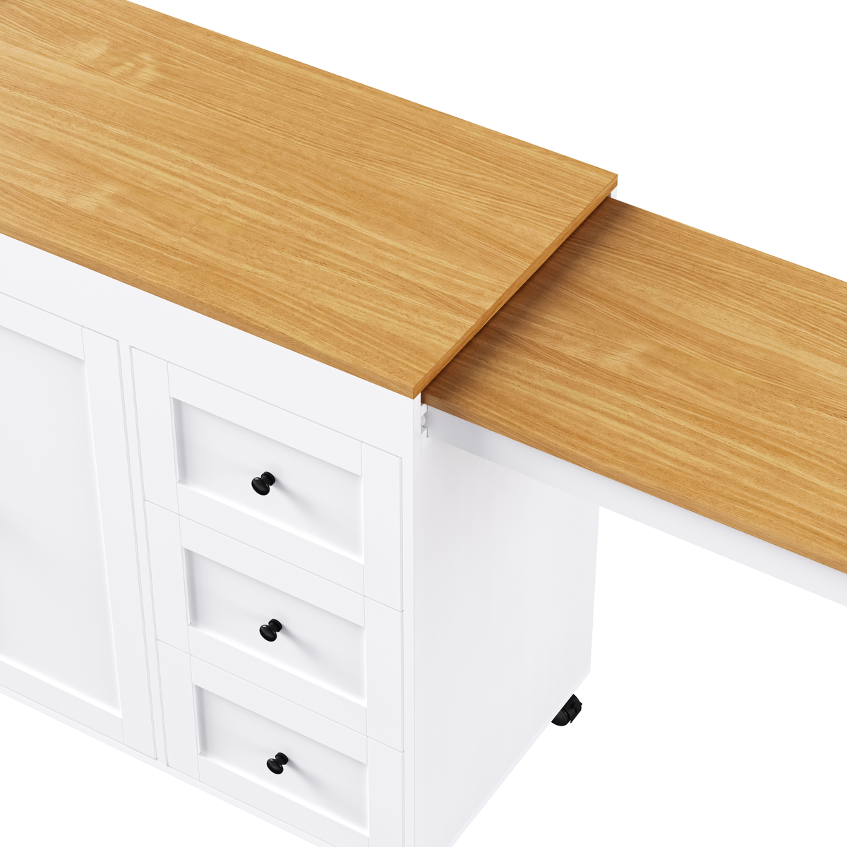 Kitchen Island with Extendable Dining Table and Power Outlet - White