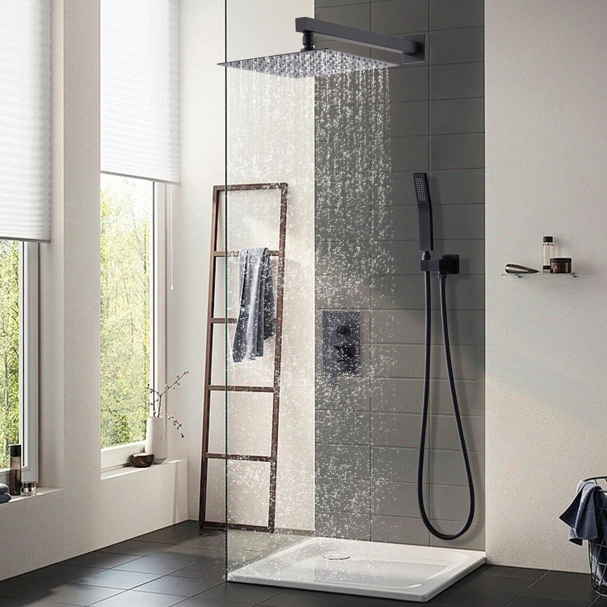 12 Inch Ceiling Mount Brushed Nickel Shower System