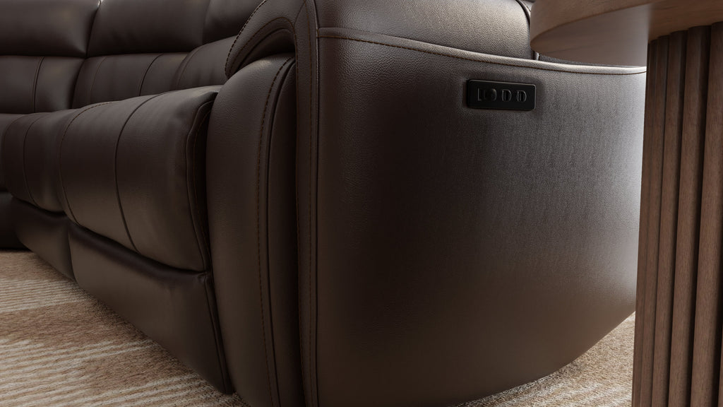 6-Piece Leather Power Sectional in Brazil Tobacco