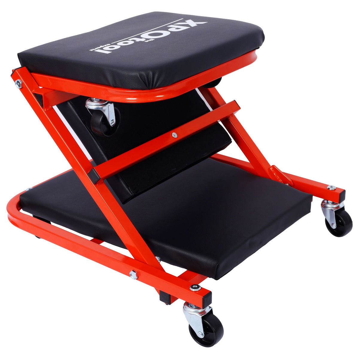 Red Z Creeper Mechanic Seat with Steel Frame and 6 Wheels - 2 in 1
