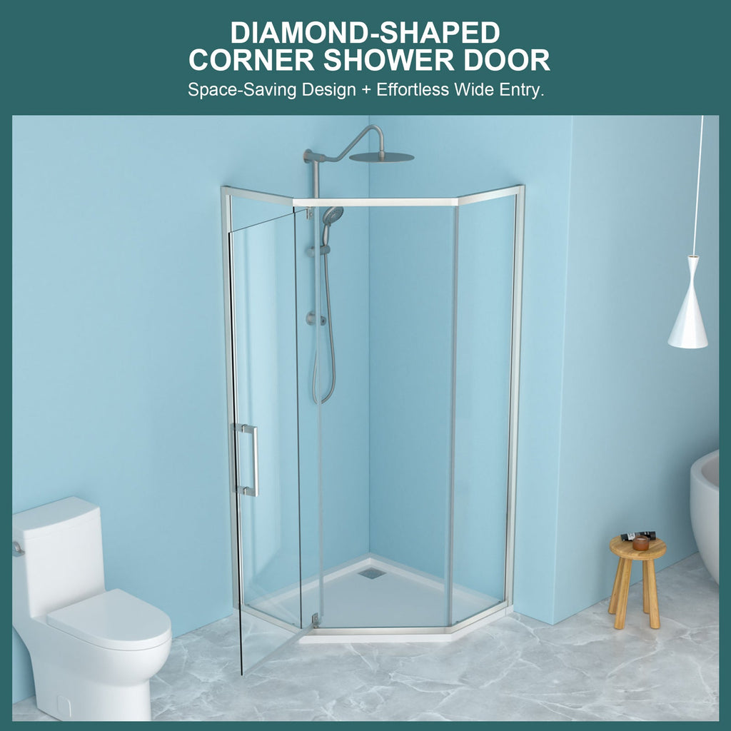 Shower Door 34-1/8" x 72" Semi-Frameless Neo-Angle Hinged Shower Enclosure