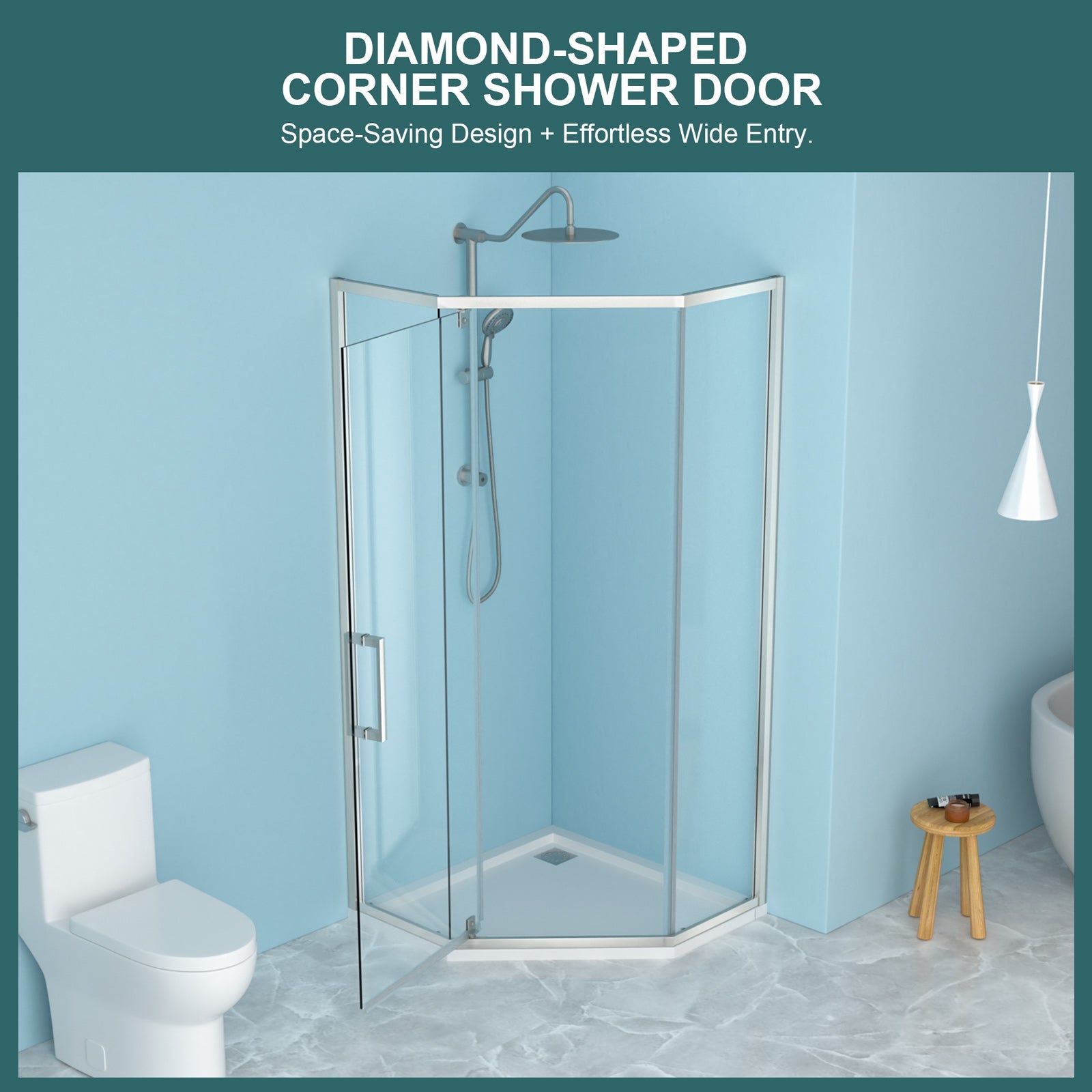 Shower Door 34-1/8" x 72" Semi-Frameless Neo-Angle Hinged Shower Enclosure