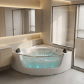 59" Corner Whirlpool Bathtub with Hydro Massage Jets - White Acrylic