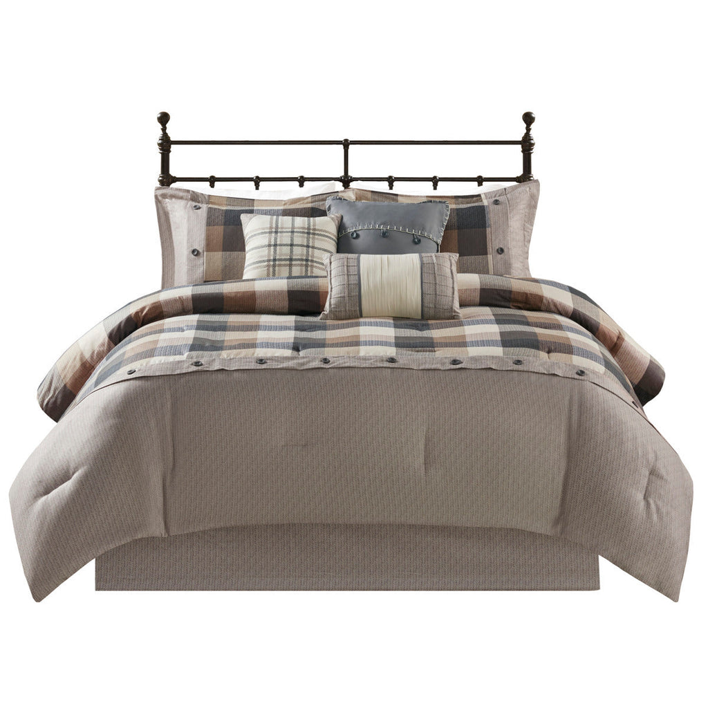 7 Piece Herringbone Comforter Set Neutral King