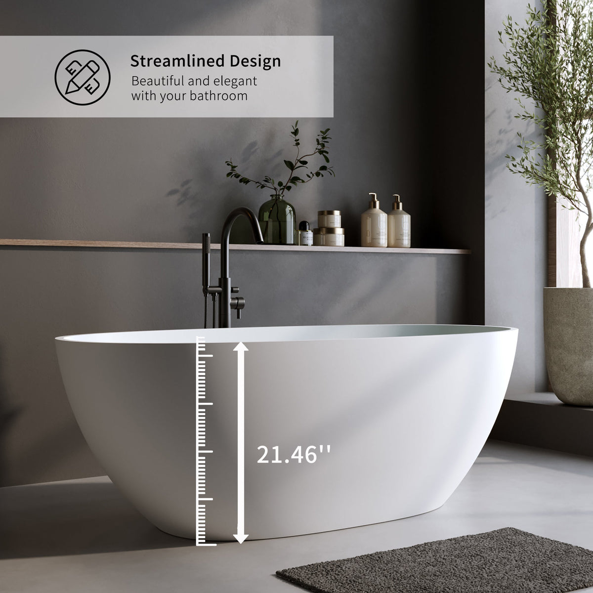 59" Solid Surface Matte Tub