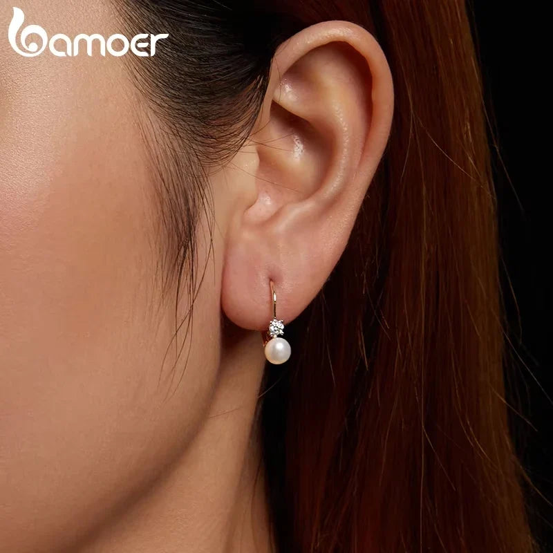 Freshwater Pearl & Moissanite Leverback Earrings
