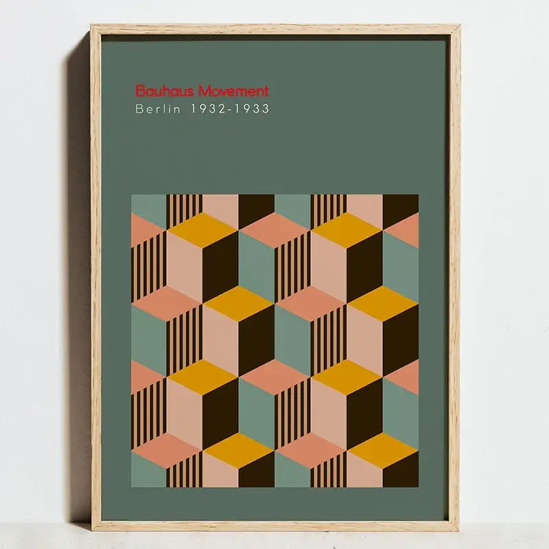 Geometric bauhaus black & white staircase modern art living room poster