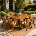 9‑Piece Acacia Wood Outdoor Dining Set, 64" Square Teak Finish Wooden Table & 8 Arm Chairs with