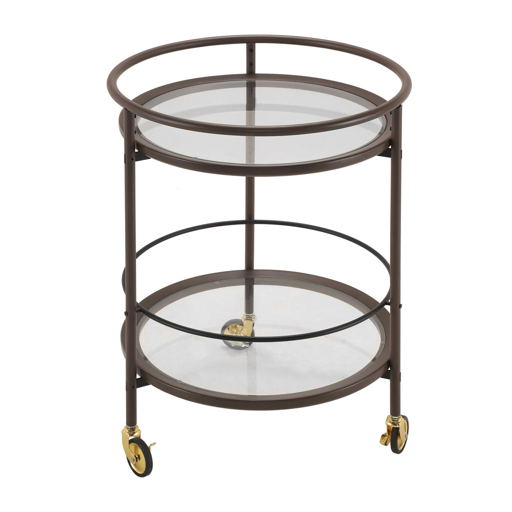 Modern Coffee Kitchen Cart with Tempered Glass Shelves - Coffee Brown