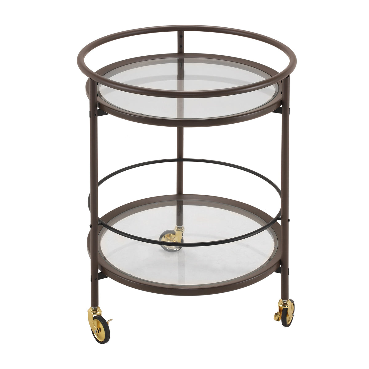 Modern Coffee Kitchen Cart with Tempered Glass Shelves - Coffee Brown