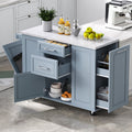 K&K Kitchen Island with Tilt Trash Can Cabinet - Grey+Blue or White