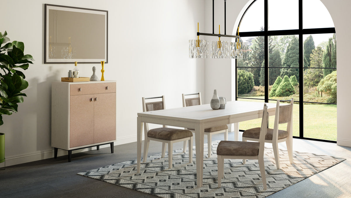 Expandable Leg Table with Metal Inlay - Vanilla