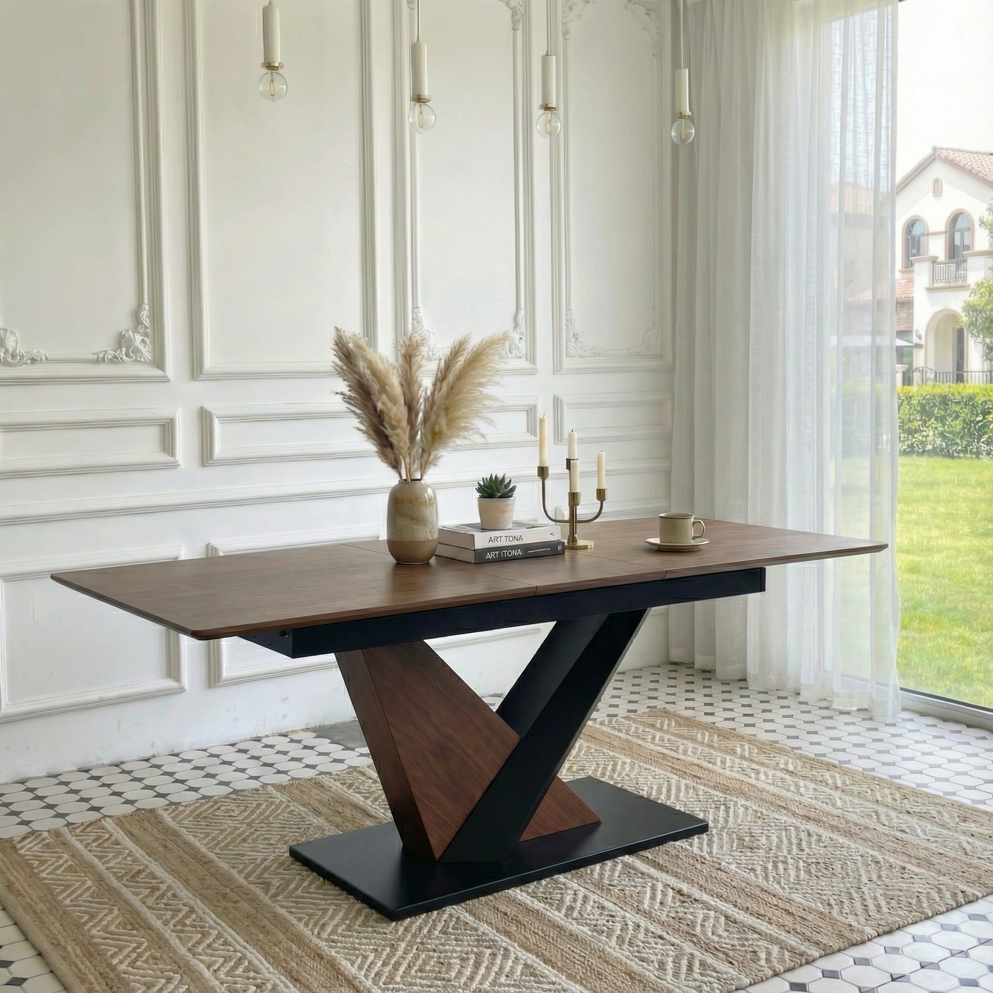 Modern Dining Table with MDF + Solid Wood Veneer Tabletop
