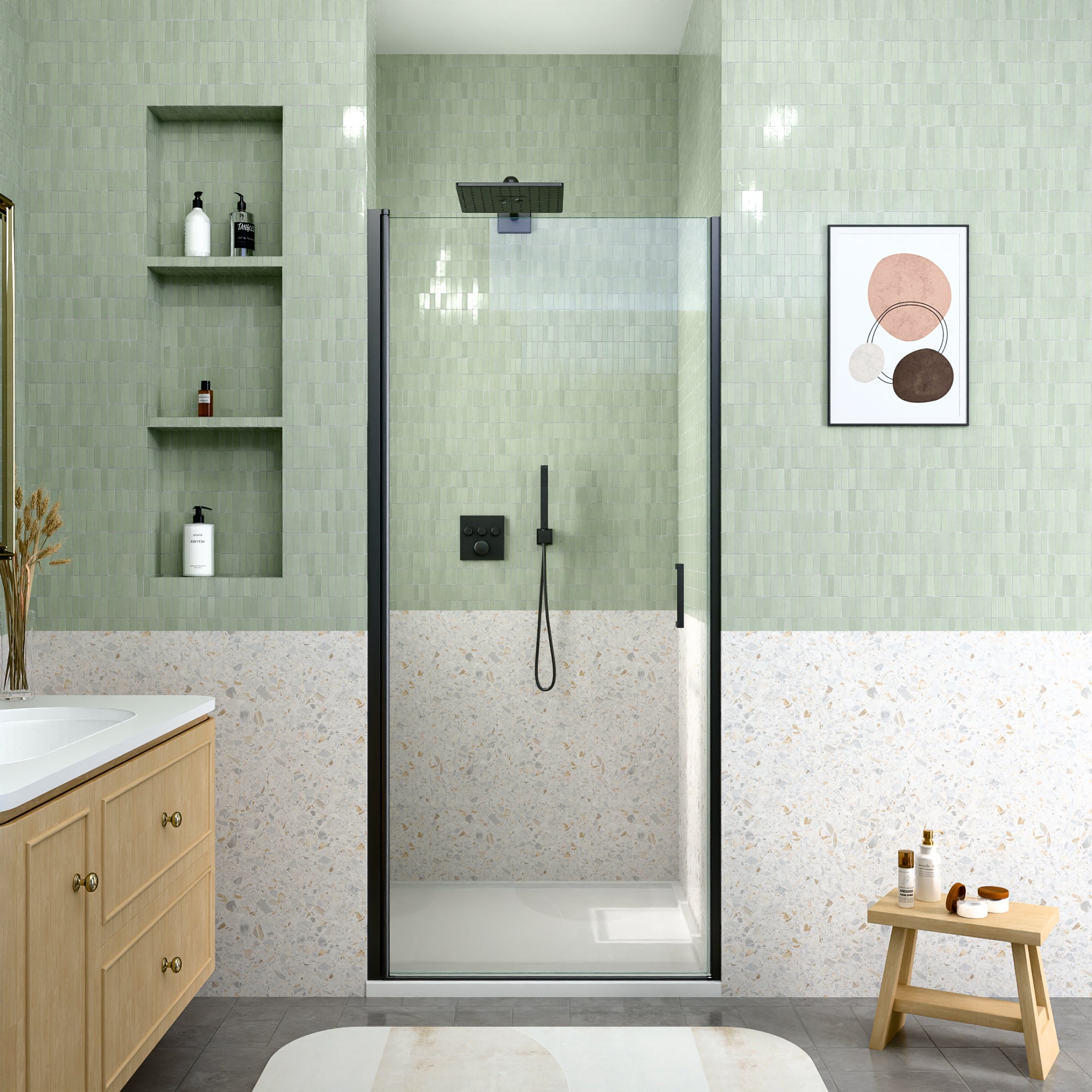 24" W x 72" H Semi-Frameless Circular Pivot Shower Door in Matte