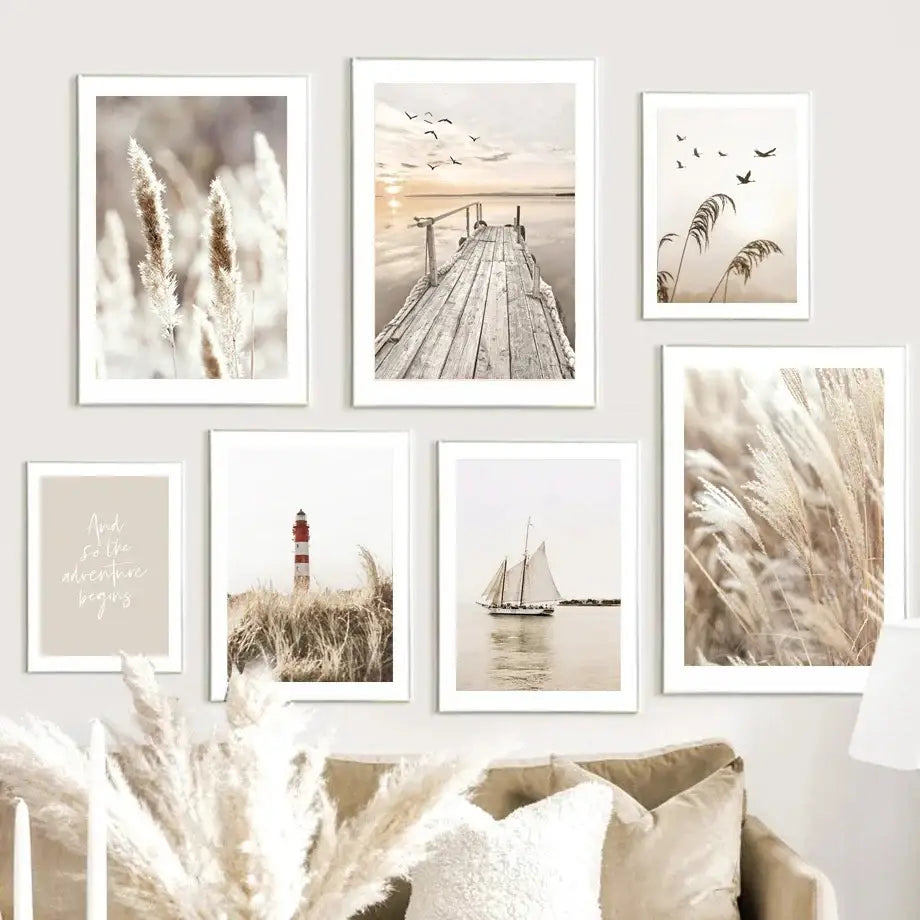 Beige flower grass scenery canvas wall art for living room