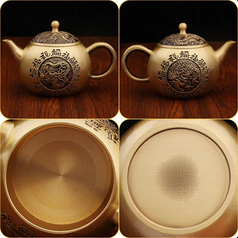 “Baifu” Dragon & Phoenix Brass Teapot – Chinese Gongfu Kettle & Ornament