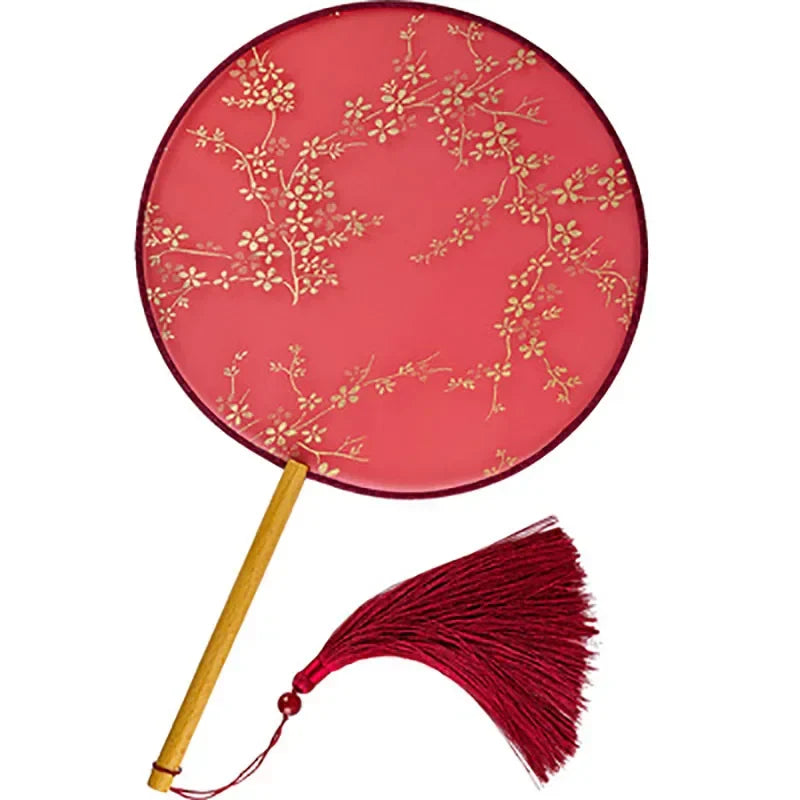 Translucent Silk Chinese Round Hand Fan with Floral Pattern