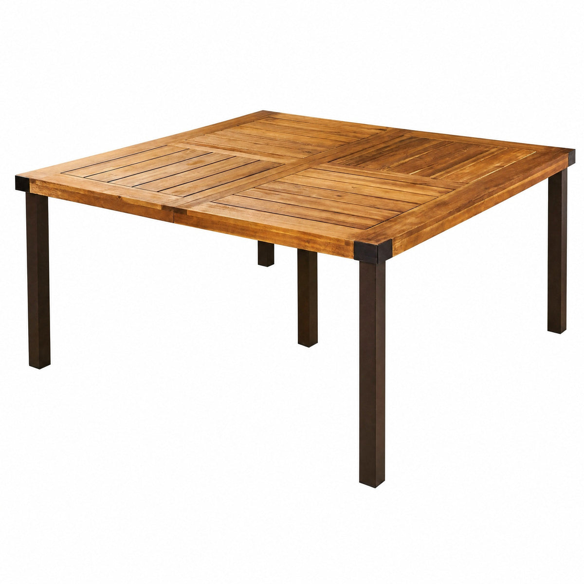 9‑Piece Acacia Wood Outdoor Dining Set, 64" Square Teak Finish Wooden Table & 8 Arm Chairs with