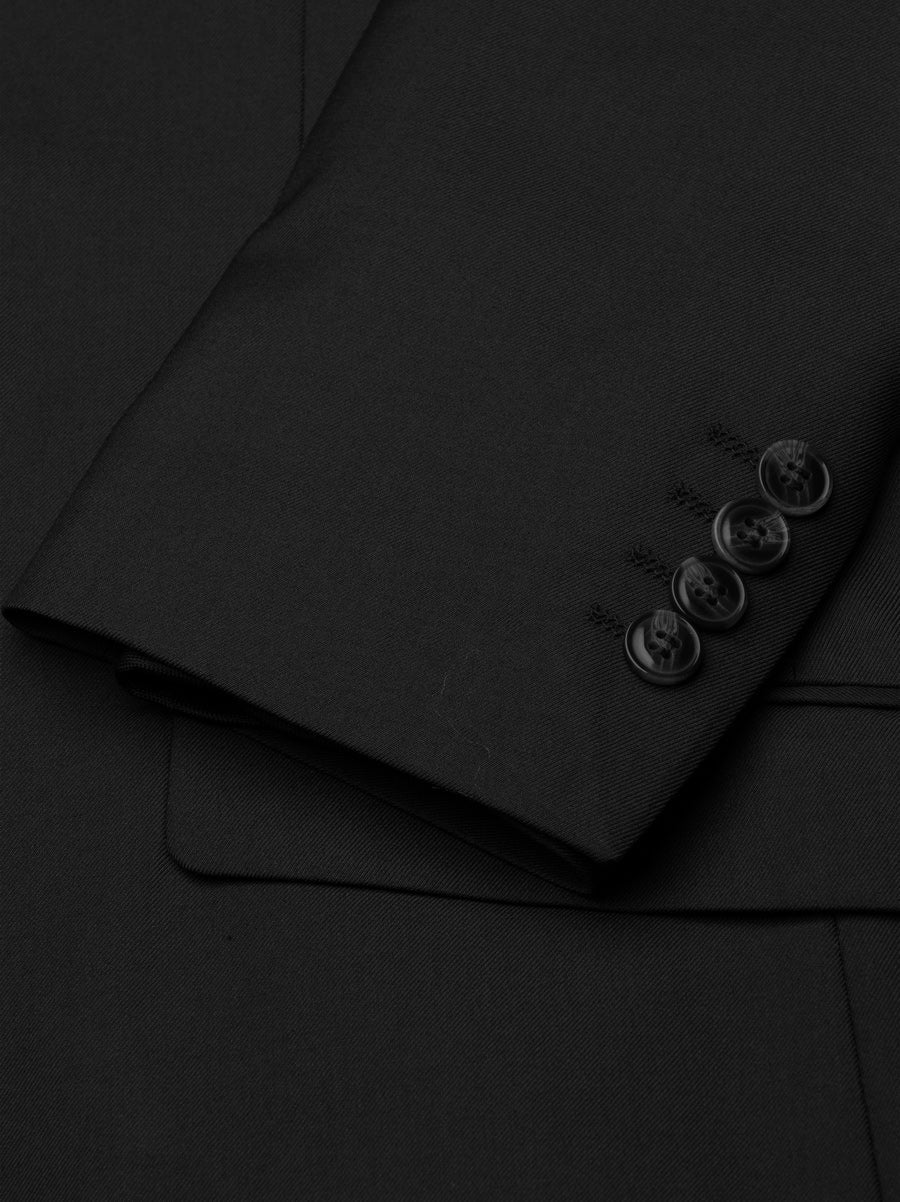 Poly Rayon Black 2 Button Notch Lapel Pick Stitching 3 Pc Slim Fit Suit