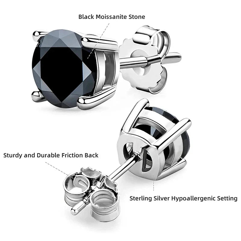 Black & White Moissanite Four-Prong Stud Earrings