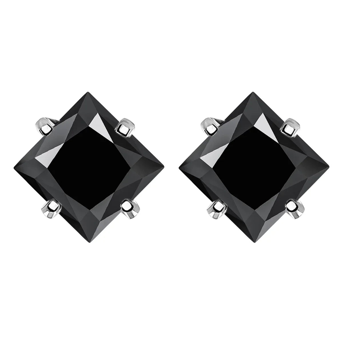 Colorful Princess-Cut Moissanite Stud Earrings in Sterling Silver