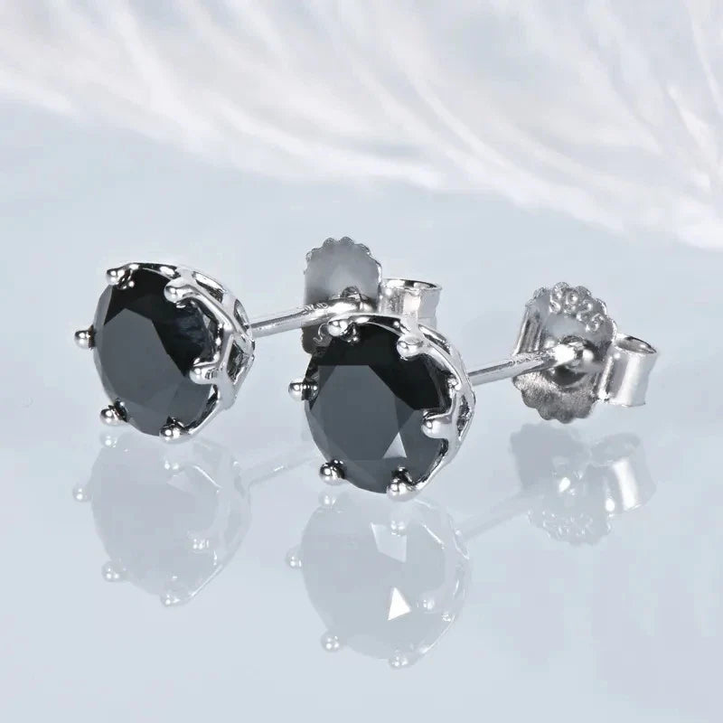 Round Moissanite Stud Earrings in Sterling Silver, Silver-Tone Finish
