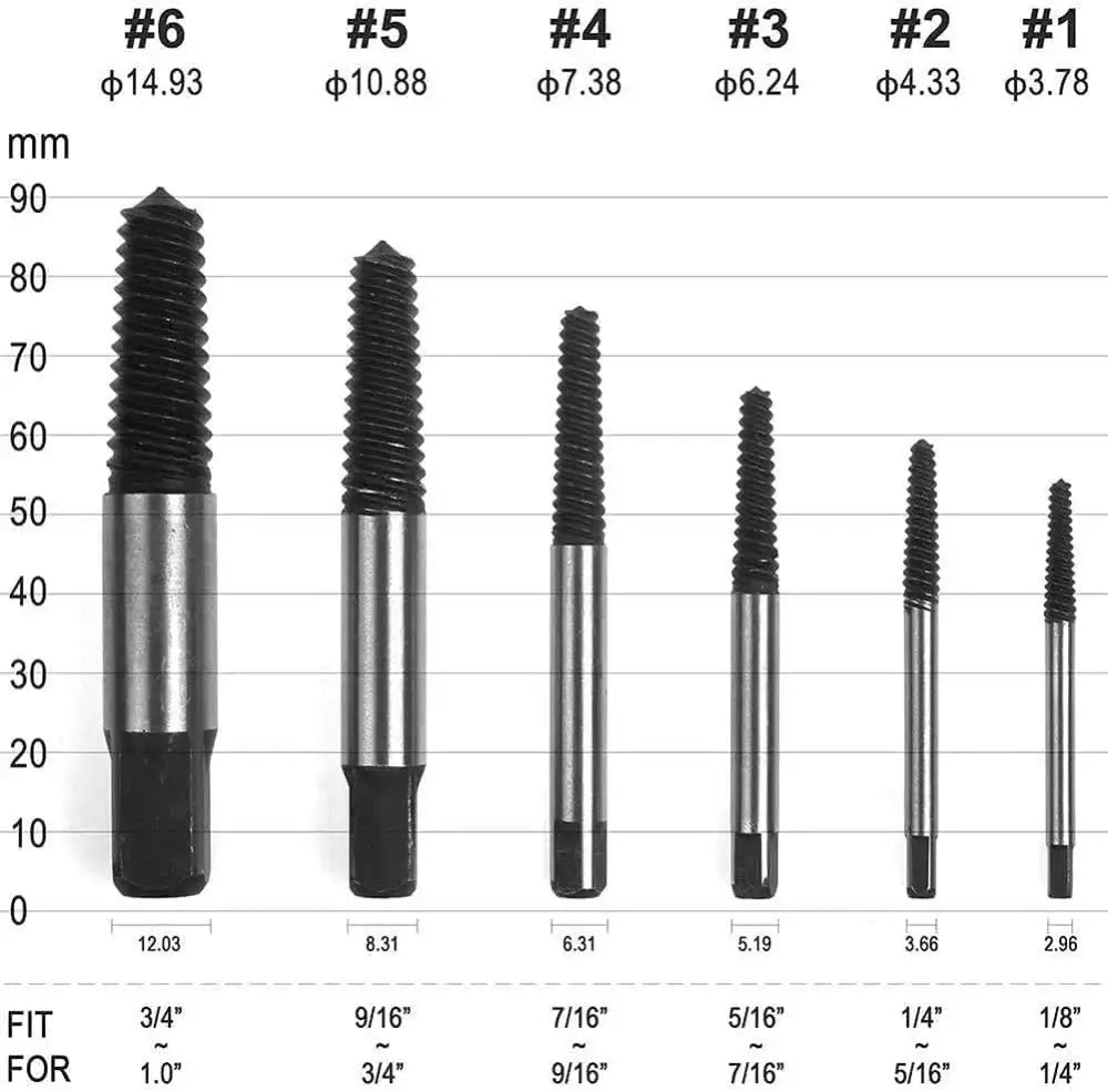Black & silver bolt extractor kit garage broken screw remover set