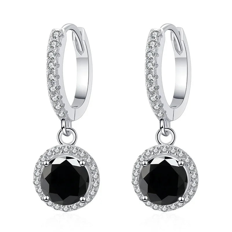 Colored Halo Moissanite Hoop Drop Earrings, 1 ct Each