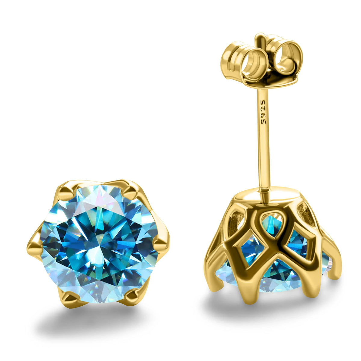 Colored Moissanite Stud Earrings with Openwork Settings