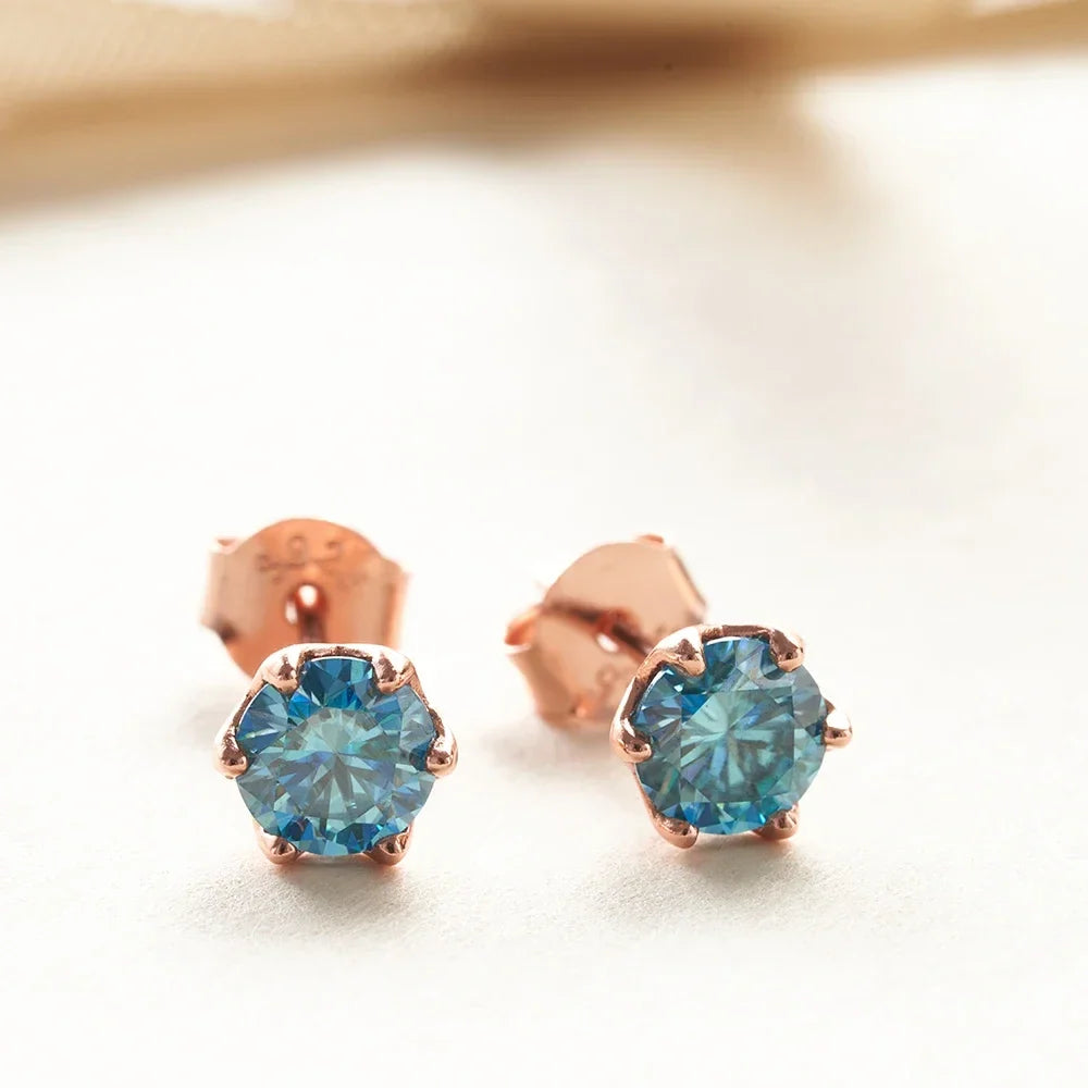 Colored Moissanite Stud Earrings in Rose Gold-Tone Silver