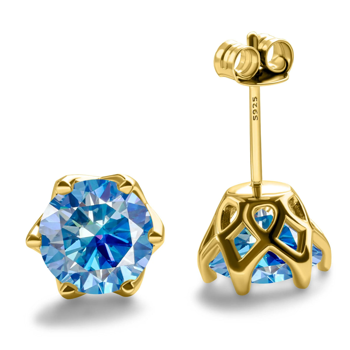 Colored Moissanite Stud Earrings with Openwork Settings