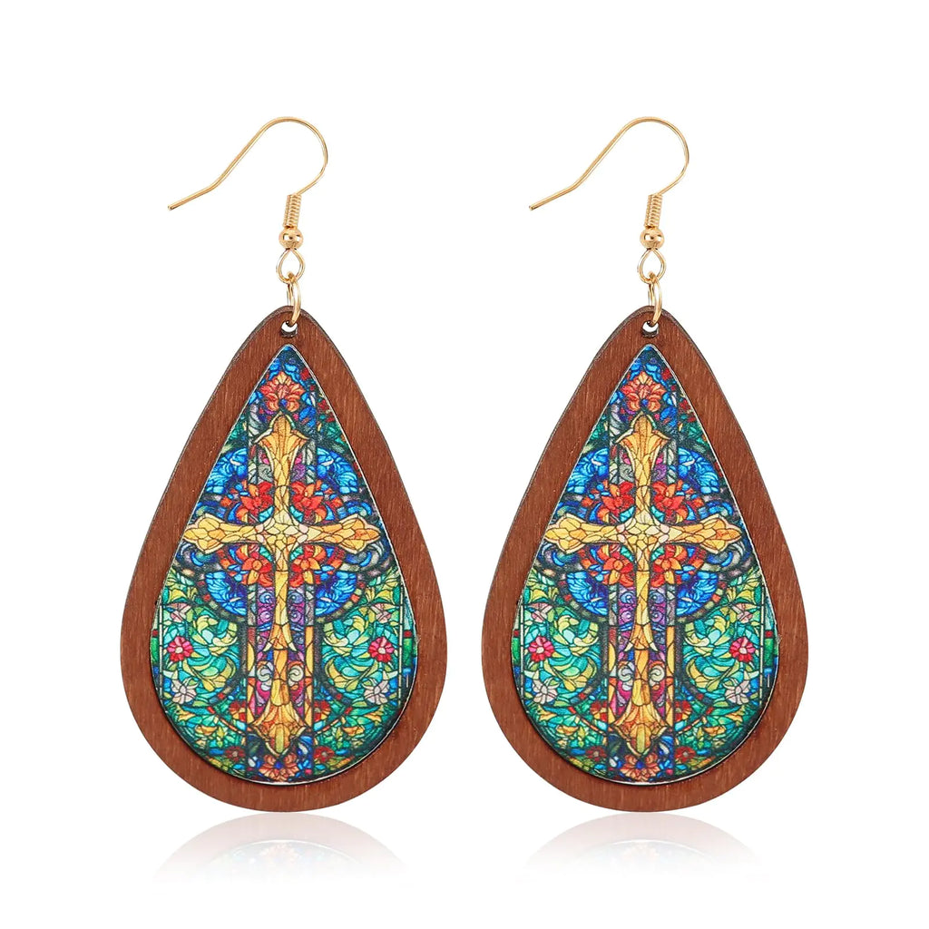Bohemian Wood Teardrop Earrings